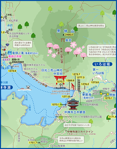 日光中禅寺湖の地図