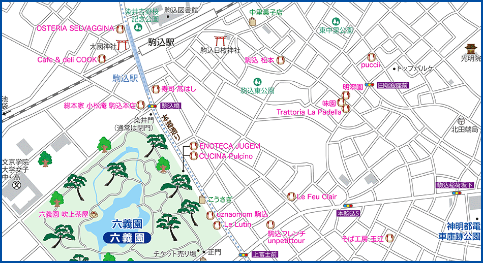 駒込・六義園の地図
